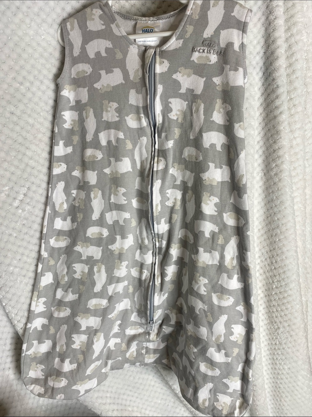 Halo Gray Baby Zipper SleepSack with White Polar Bear Print